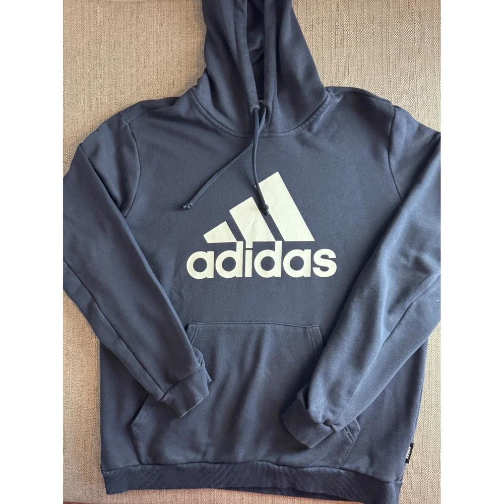 Adidas Mens Essentials Big Logo Hoodie Navy Blue XL Pullover Sweatshirt